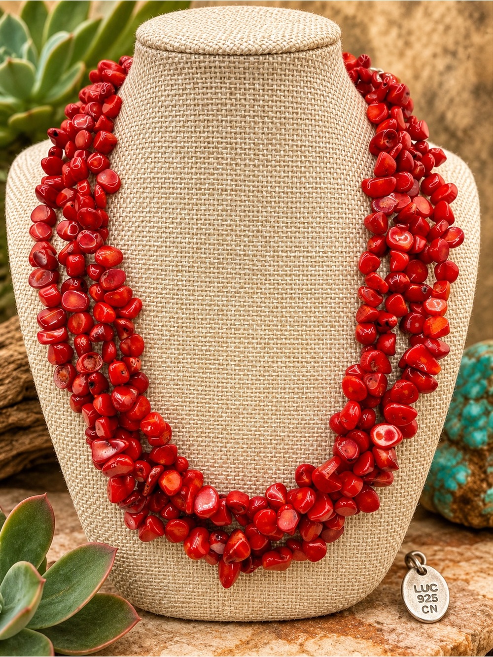 Vintage Lucas Lameth LUC 925 Sterling Silver 4 Strand Red Coral Necklace 18”139g